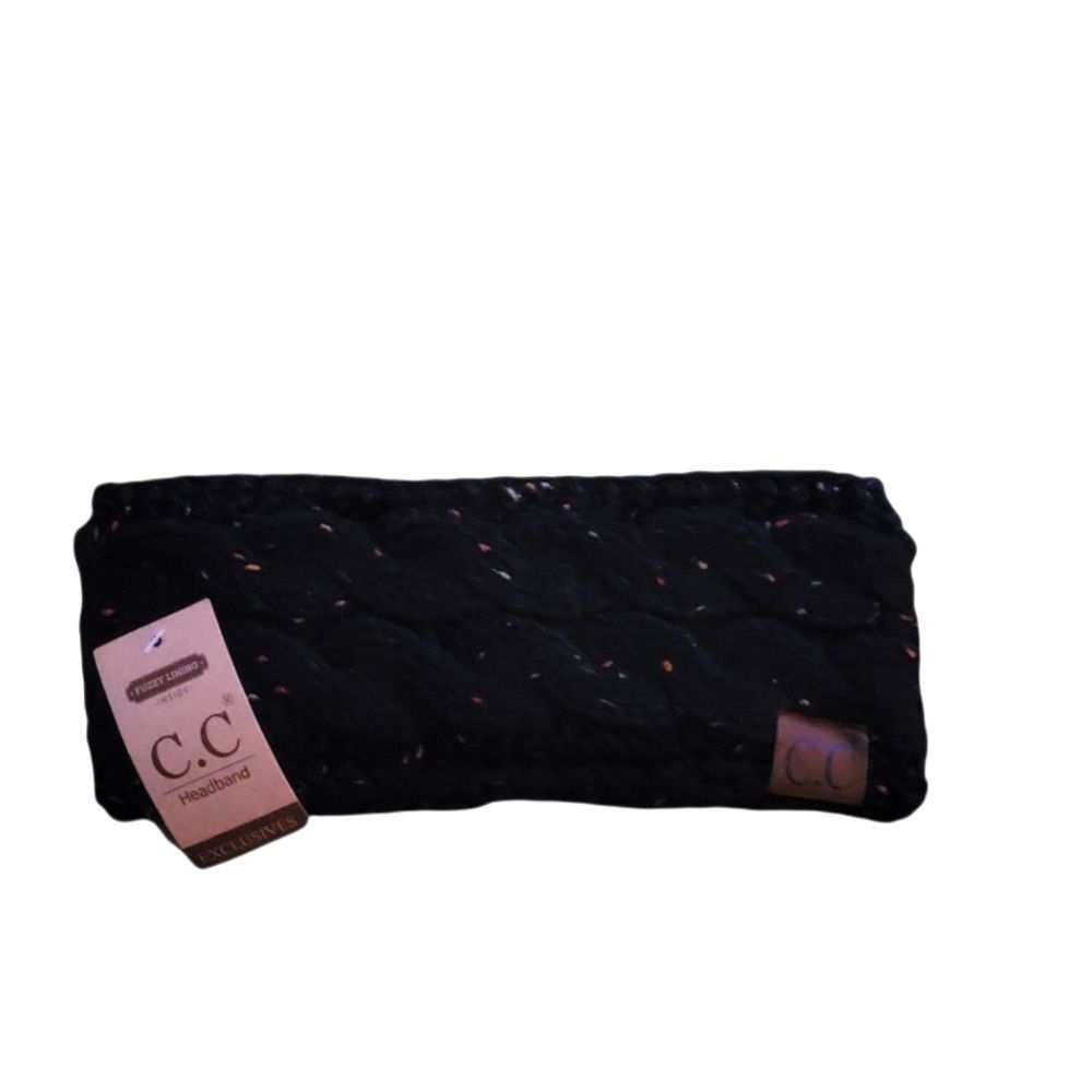 C.C Beanie Flecked Fuzzy Head Wrap in Black